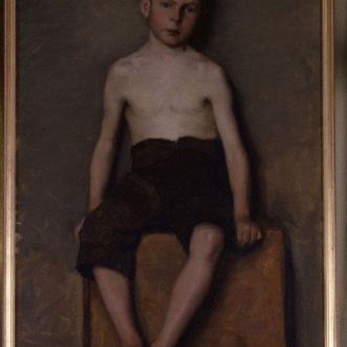 Nude study of boy, sitting on box. 1896